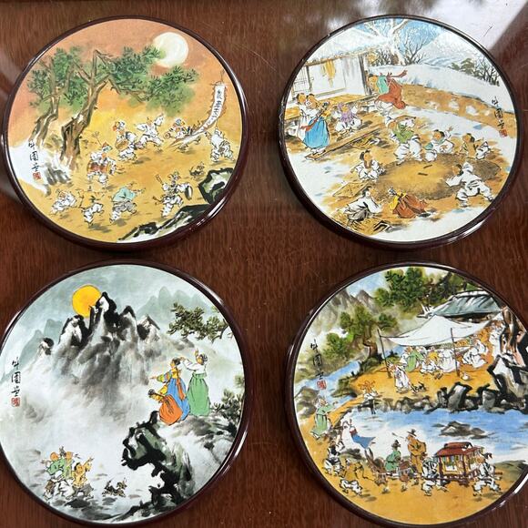 Set of 6 Vintage Korean Art Coasters – Yeon See Hee Folk Scene Series - Picture 4 of 10
